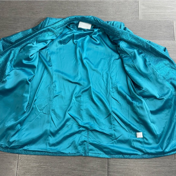 Meshki Becky Shimmer Oversized Blazer Dress Aquamarine L Mermaid Glitter Festive - Picture 15 of 16